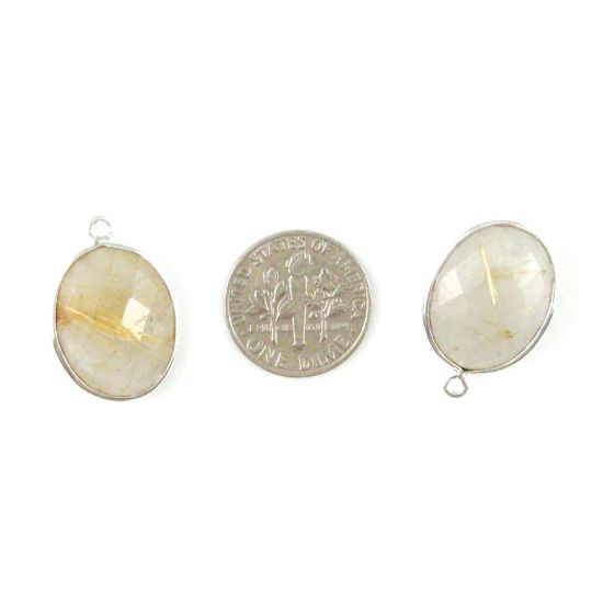Wholesale Sterling Silver Oval Bezel Gold Rutilated Quartz Gemstone Pendant, Wholesale Gemstone Pendants for Jewelry Making