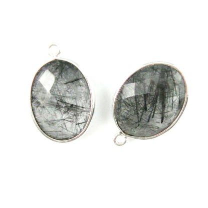 Wholesale Sterling Silver Oval Bezel Black Rutilated Quartz Gemstone Pendant, Wholesale Gemstone Pendants for Jewelry Making