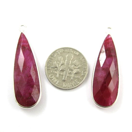 Wholesale Sterling Silver Elongated Teardrop Bezel Ruby Dyed Gemstone Pendant, Wholesale Gemstone Pendants for Jewelry Making