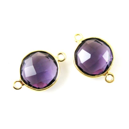 Wholesale Gold Over Sterling Silver Bezel Gemstone Link - Faceted Coin Shape - Amethyst Quartz - February Birthstone