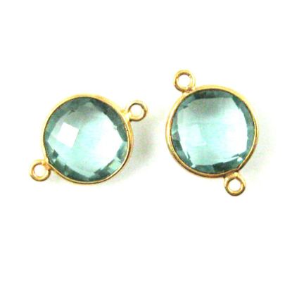 Wholesale Gold Over Sterling Silver Bezel Gemstone Link - Faceted Coin Shape - Aqua Quartz - March Birthstone