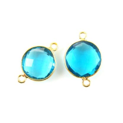 Wholesale Gold Over Sterling Silver Bezel Gemstone Link - Faceted Coin Shape - Blue Topaz Quartz - December Birthstone