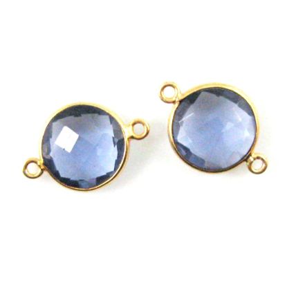 Wholesale Gold Over Sterling Silver Bezel Gemstone Link - Faceted Coin Shape - Iolite Quartz