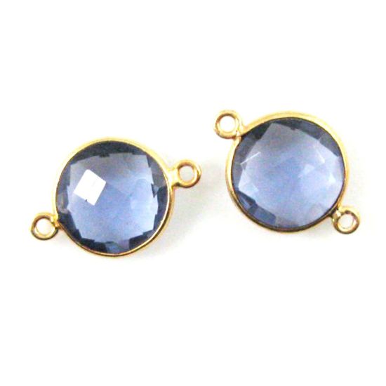 Wholesale Gold Over Sterling Silver Bezel Gemstone Link - Faceted Coin Shape - Iolite Quartz