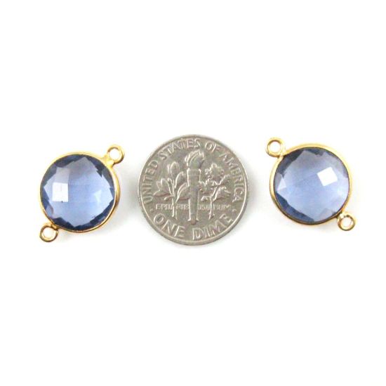Wholesale Gold Over Sterling Silver Bezel Gemstone Link - Faceted Coin Shape - Iolite Quartz