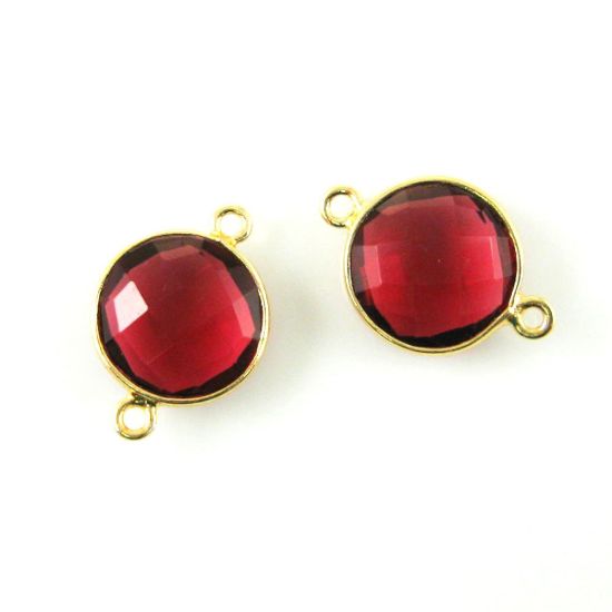 Wholesale Bezel Gemstone Links - Vermeil - Faceted Coin Shape - Rubylite Quartz