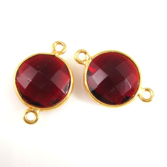 Wholesale Gold Over Sterling Silver Bezel Gemstone Link - Faceted Coin Shape - Garnet Quartz - January Birthstone