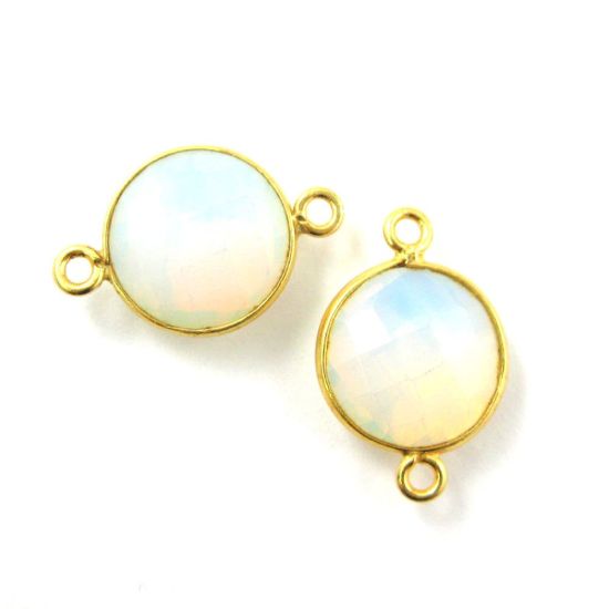 Wholesale Gold Over Sterling Silver Bezel Gemstone Link - Faceted Coin Shape - Opalite Quartz - October Birthstone