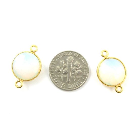 Wholesale Gold Over Sterling Silver Bezel Gemstone Link - Faceted Coin Shape - Opalite Quartz - October Birthstone