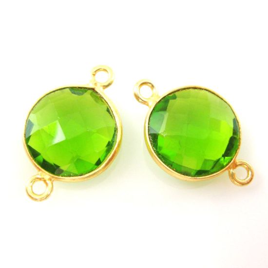Wholesale Gold Over Sterling Silver Bezel Gemstone Link - Faceted Coin Shape - Peridot Quartz - August Birthstone