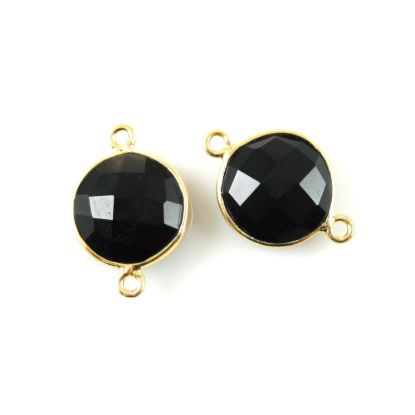 Wholesale Gold Over Sterling Silver Bezel Gemstone Link - Faceted Coin Shape - Black Onyx