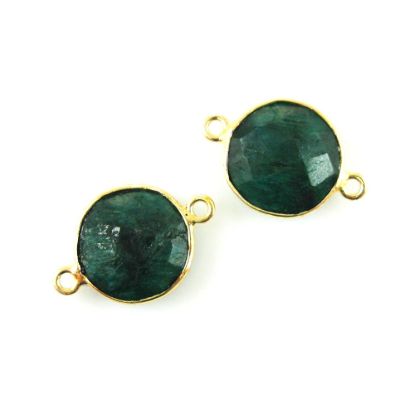 Wholesale Gold Over Sterling Silver Bezel Gemstone Link - Faceted Coin Shape - Emerald Dyed - May Birthstone