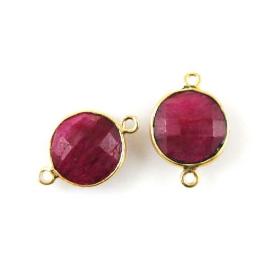 Wholesale Bezel Gemstone Links - Vermeil - Faceted Coin Shape - Dyed Ruby