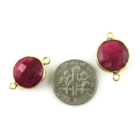 Wholesale Bezel Gemstone Links - Vermeil - Faceted Coin Shape - Dyed Ruby
