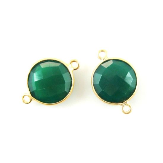 Wholesale Gold Over Sterling Silver Bezel Gemstone Link - Faceted Coin Shape - Green Onyx