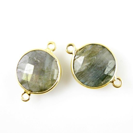 Wholesale Gold Over Sterling Silver Bezel Gemstone Link - Faceted Coin Shape - Labradorite