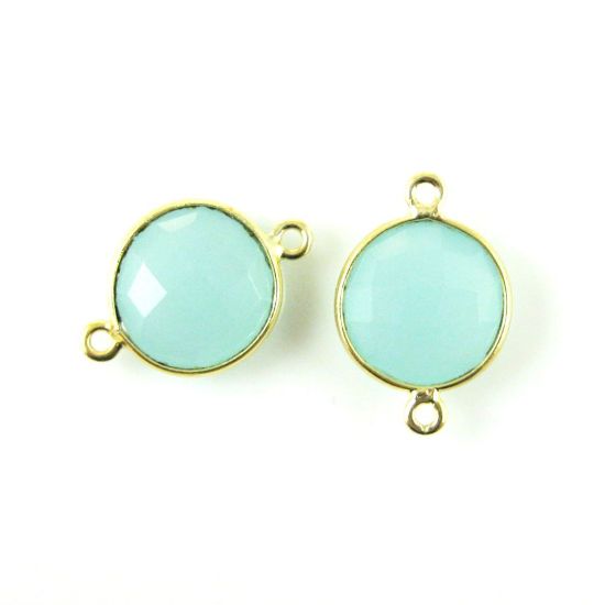 Wholesale Gold Over Sterling Silver Bezel Gemstone Link - Faceted Coin Shape - Peru Chalcedony