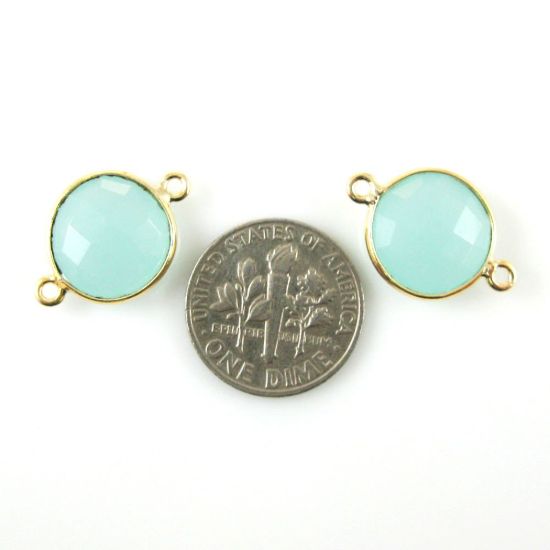 Wholesale Gold Over Sterling Silver Bezel Gemstone Link - Faceted Coin Shape - Peru Chalcedony