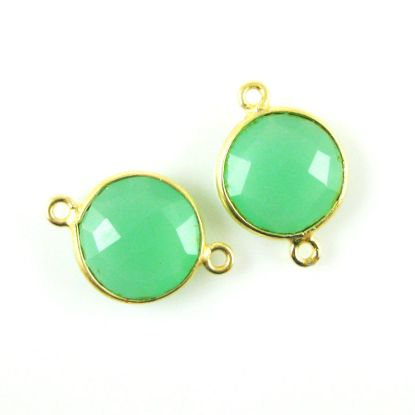 Wholesale Bezel Gemstone Links - Vermeil - Faceted Coin Shape - Prehnite Chalcedony
