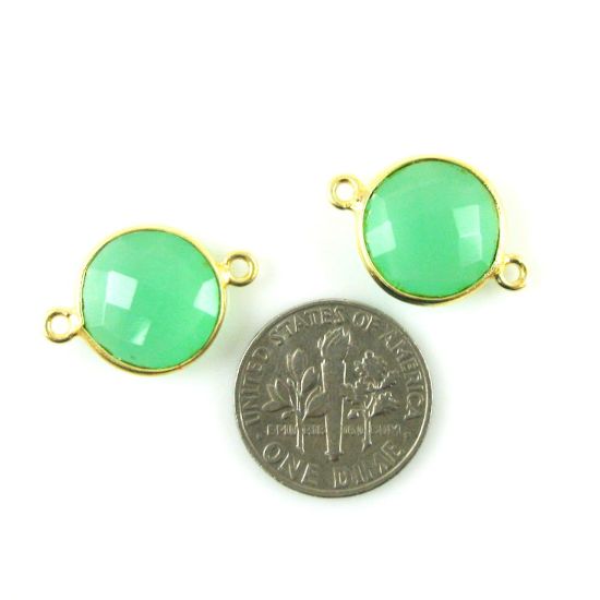 Wholesale Bezel Gemstone Links - Vermeil - Faceted Coin Shape - Prehnite Chalcedony
