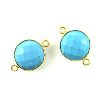 Wholesale Bezel Gemstone Links - Vermeil - Faceted Coin Shape - Turquoise