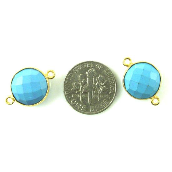 Wholesale Bezel Gemstone Links - Vermeil - Faceted Coin Shape - Turquoise