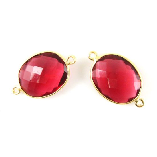 Wholesale Bezel Gemstone Links - 14x18mm Faceted Oval - Rubellite Quartz