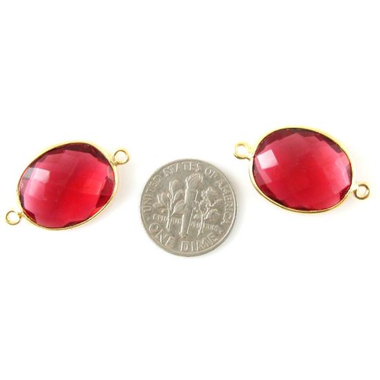Wholesale Bezel Gemstone Links - 14x18mm Faceted Oval - Rubellite Quartz