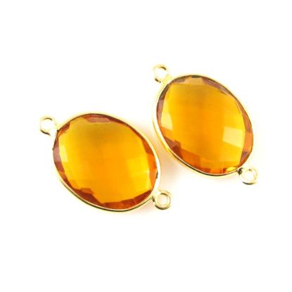 Wholesale Bezel Gemstone Links - 14x18mm Faceted Oval - Citrine Quartz