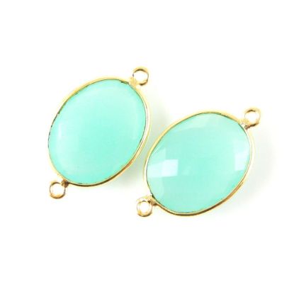 Wholesale Bezel Gemstone Links - 14x18mm Faceted Oval - Peru Chalcedony 