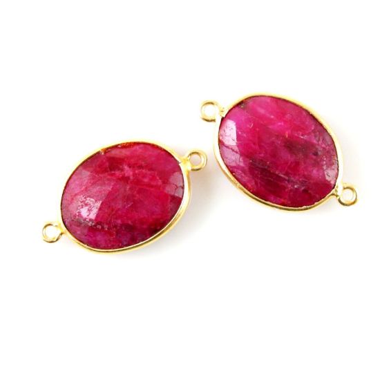 Wholesale Bezel Gemstone Links - 14x18mm Faceted Oval - Dyed Ruby