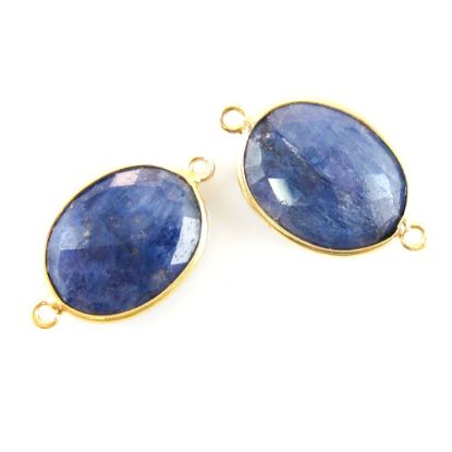 Wholesale  Bezel Gemstone Links - 14x18mm Faceted Oval - Dyed Blue Sapphire