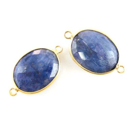 Wholesale  Bezel Gemstone Links - 14x18mm Faceted Oval - Dyed Blue Sapphire