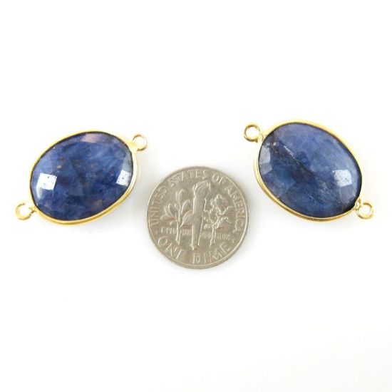 Wholesale  Bezel Gemstone Links - 14x18mm Faceted Oval - Dyed Blue Sapphire