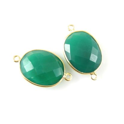 Wholesale Bezel Gemstone Links - 14x18mm Faceted Oval - Green Onyx 