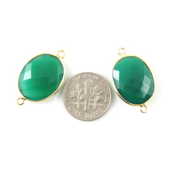 Wholesale Bezel Gemstone Links - 14x18mm Faceted Oval - Green Onyx 