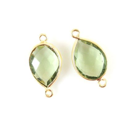 Wholesale Bezel Gemstone Links- 10x14mm Faceted Pear - Green Amethyst Quartz