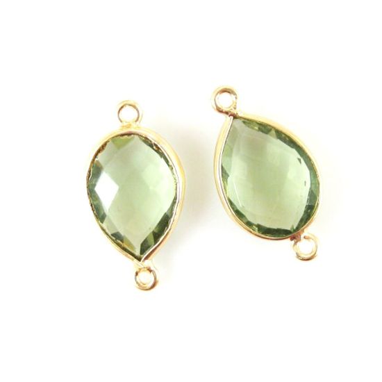 Wholesale Bezel Gemstone Links- 10x14mm Faceted Pear - Green Amethyst Quartz