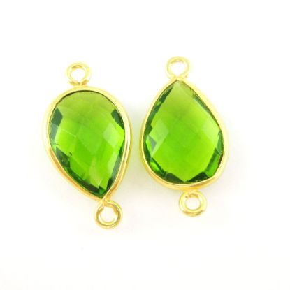 Wholesale Bezel Gemstone Links - Vermeil Connector - 10x14mm Faceted Pear - Peridot Quartz - August Birthstone