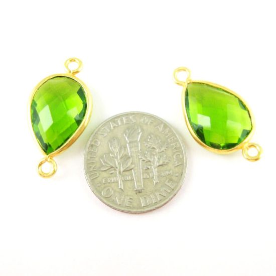 Wholesale Bezel Gemstone Links - Vermeil Connector - 10x14mm Faceted Pear - Peridot Quartz - August Birthstone