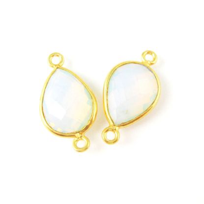 Wholesale Bezel Gemstone Links - Vermeil Connector - 10x14mm Faceted Pear - Opalite Quartz - October Birthstone