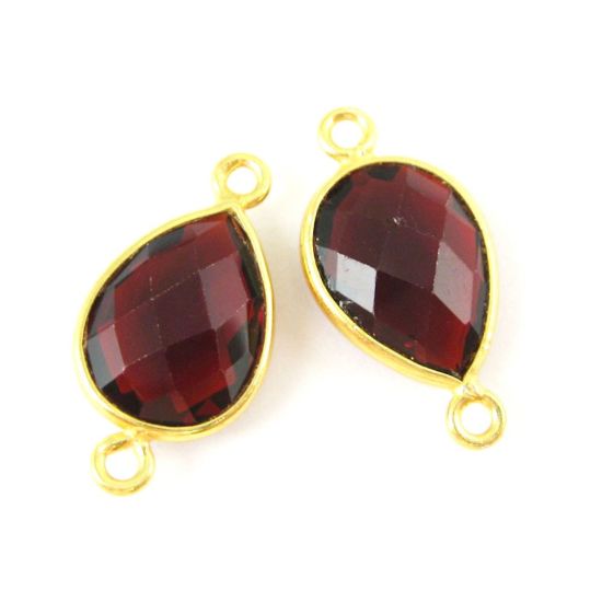 Wholesale Bezel Gemstone Links - Vermeil Connector - 10x14mm Faceted Pear - Garnet Quartz - Jaunary Birthstone