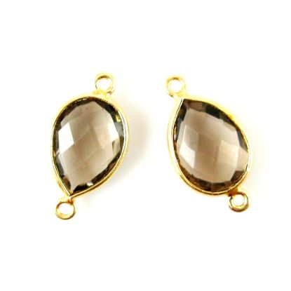 Wholesale Bezel Gemstone Links - 10x14mm Faceted Pear - Smoky Quartz