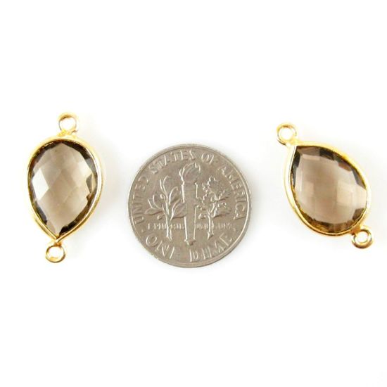 Wholesale Bezel Gemstone Links - 10x14mm Faceted Pear - Smoky Quartz