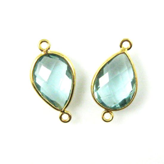 Wholesale Bezel Gemstone Links - 10x14mm Faceted Pear - Aqua Quartz
