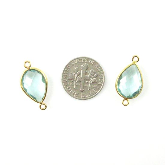 Wholesale Bezel Gemstone Links - 10x14mm Faceted Pear - Aqua Quartz