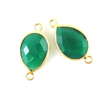 Wholesale Bezel Gemstone Links - 10x14mm Faceted Pear - Green Onyx