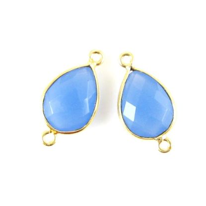 Wholesale Bezel Gemstone Links- 10x14mm Faceted Pear - Blue Chalcedony