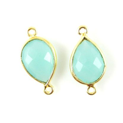 Wholesale Bezel Gemstone Links- 10x14mm Faceted Pear - Peru Chalcedony