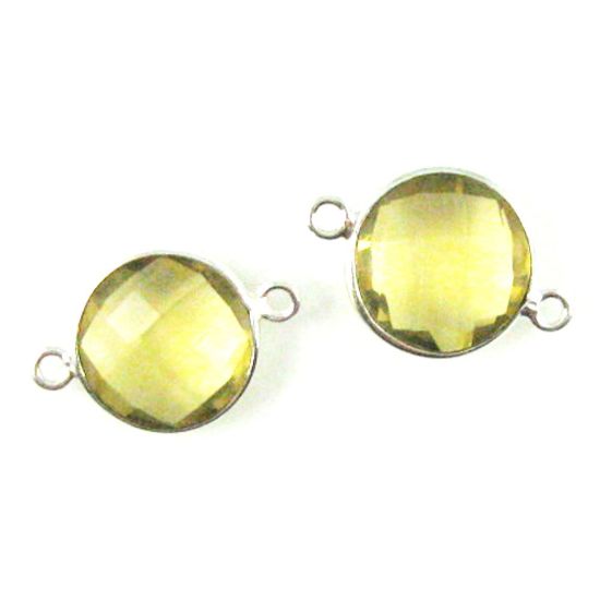 Wholesale Sterling Silver Lemon Quartz Coin Bezel Gemstone Connector Links, Wholesale Gemstone Charms and Pendants for Jewelry Making